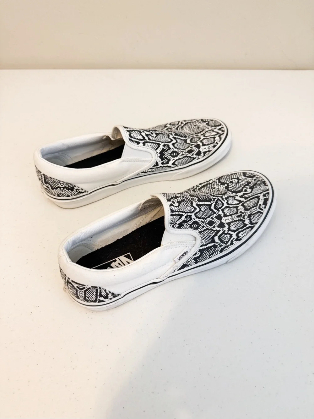 Vans Slip-On Sneakers with Black & White Snake Print